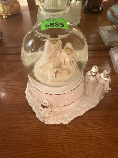 glass nativity snow globe music box