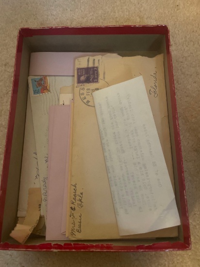 stationary box; letters, envelopes, misc