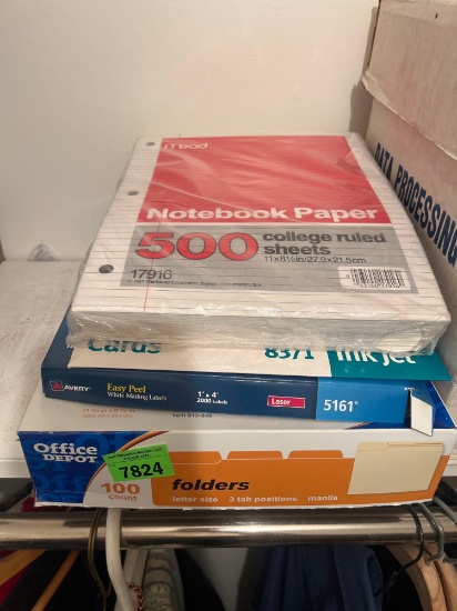 notebook paper, mailing labels Manila folders
