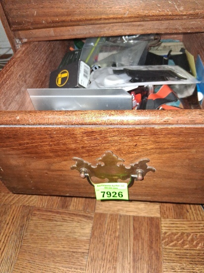 drawer of handheld mirrors; pencil erasers; watches; misc