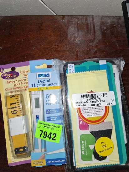 digital thermometer; 120in tape measure; belt clip holster case