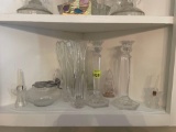 various glass candle holders; vases; shakers; misc