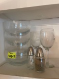 bowls; salt and pepper shakers; wine glasses