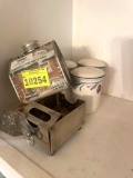 salt and pepper shakers; toothpick holders; vintage maple syrup tin; misc