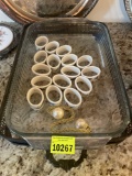 silver casserole dish holder; casserole side; napkin rings