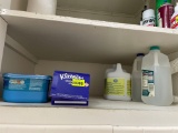 tissues; swiffer pads; floor cleaner; water jugs