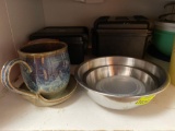 mixing bowls; microwave bacon cooker; misc