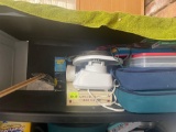 Pyrex serving dishes; Tupperware; blender; misc