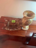 Murat glass candy dish and marble carved vase