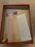 stationary box; letters, envelopes, misc