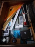 drawer of rulers; stamps; brushes; misc