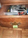 drawer of handheld mirrors; pencil erasers; watches; misc