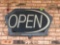 metal open sign