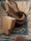 Wicker basket and knife block in metal crate