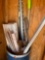 Barrel with window blinds, tennis rackets and other misc items