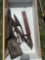 Drawer with small shovel, large cutting shears, vintage hand saw