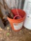 5 gallon bucket with prybar and miscellaneous metal pieces