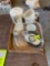 coffee canister, 2 Starbucksmugs, clock and misc items