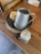 Metal coffee carafes, metal stainer, hand mixer, lazy susan and more