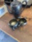 Silver tea pitcher and silver creamer and sugar bowls no lids
