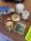 4 cardinal coaster, candle, candle holder, door knocker and tin truck piggy bank and more