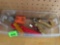 Goggles, scraper, small screw driver, and other various items