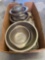 Box of stainless steel bowls and cooking pans