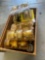 Box of used door handles, dead bolts and spring hinges