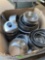 Box of stainless steal bowls and pans