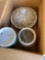 casserole dish with lid, small crock, two butter dishes no lid, tea light holder wax melt