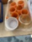 Painted glass votive holders, mug and glass dish