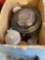 Silver bow, coffee, mug, miscellaneous glasses and McCoy strawberry country butter container