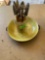 Ceramic coated lid and a cup with small garden utensils