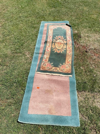 Peach and green floor runner and decorative floor mat