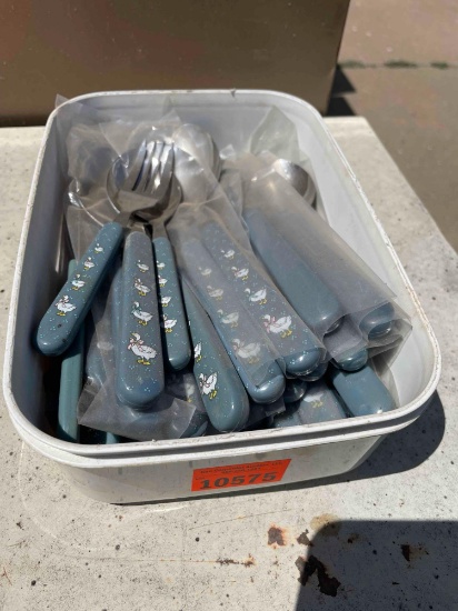 Vintage silverware blue with ducks