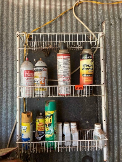 Metal shelf with misc items