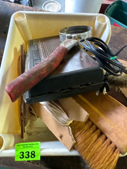Radio, hand brooms, rope, oil filter tool and more