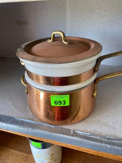 Vintage copper and ceramic double boiler