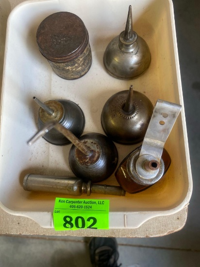 Vintage small oil dispensers one of them does have singer imprinted