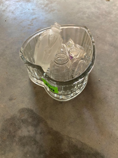 Glass heart with miscellaneous glass decorative bottles