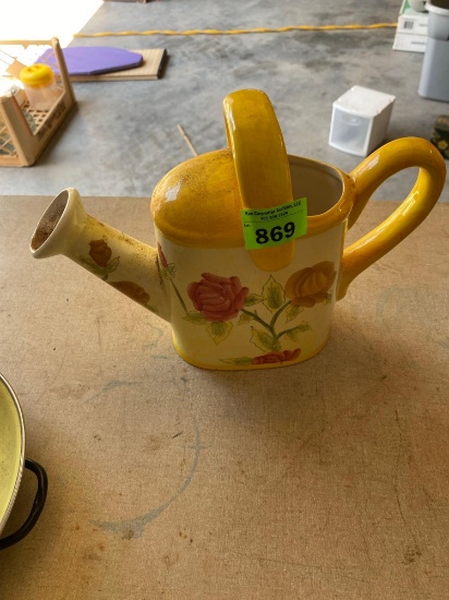 Decorative ceramic watering can with painted floral design