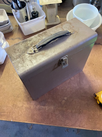Metal Locking box with misc items