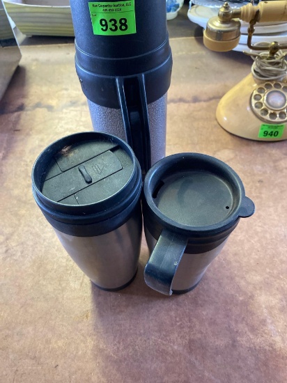 Thermos and 2 coffee mugs