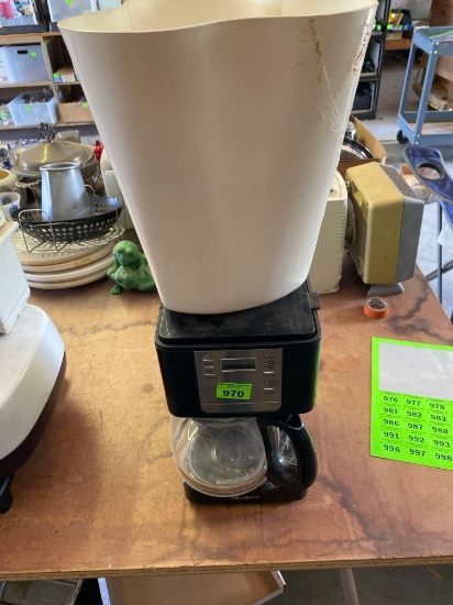 Coffee pot and trash can