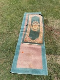 Peach and green floor runner and decorative floor mat