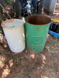 1 plastic barrel and one metal barrel