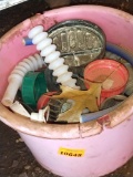 Bucket with miscellaneous lids, expandable hose and more