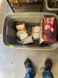 Tote with Bingo cage, stainer, electric coffee maker, sandwich maker