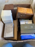 MIsc boxes, metal, plastic and wood
