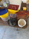 Wooden jewelry canister set, boat weight and Frankoma item